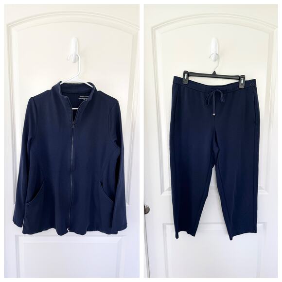 Eileen Fisher Tencel Jacket And Cropped Pants SET Blue Medium